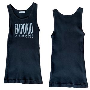 EMPORIO ARMANI Spellout Black Ribbed Tank - XS